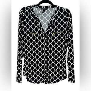 INC International Concepts Black and White Diamond Blouse
